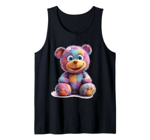 süßer Vintage Teddybär in Patchwork Style Klamotten Kids Tank Top von coole Bären in fleckigen Werktags Ouftits