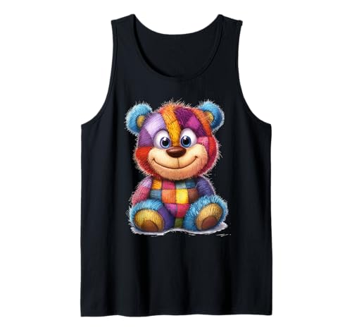 süßer Vintage Teddybär in Patchwork Style Klamotten Kids Tank Top von coole Bären in fleckigen Werktags Ouftits