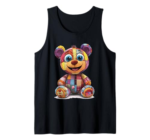 süßer Vintage Teddybär in Patchwork Style Klamotten Kids Tank Top von coole Bären in fleckigen Werktags Ouftits