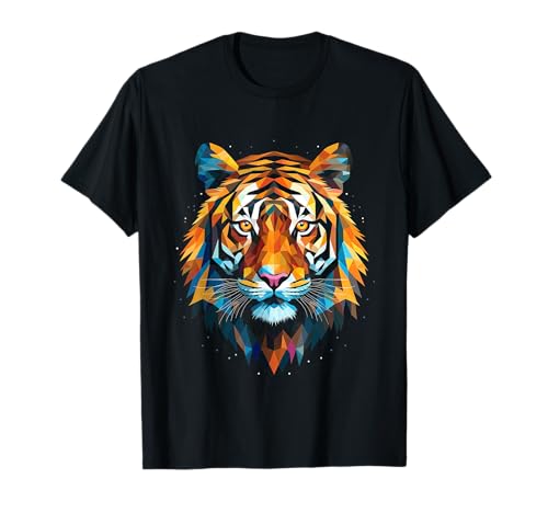 coole Tiger, Astrologie und Horoskop Designs Damen Klassisch Retro Schwarz Polygon Tiger T-Shirt S EU Small von coole Tiger, Astrologie und Horoskop Designs