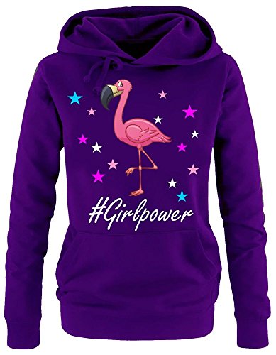 GIRLPOWER Flamingo ! Damen Hoodie - Sweatshirt mit Kapuze LILA, Gr.L von Coole-Fun-T-Shirts