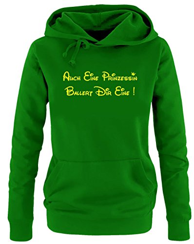 coole-fun-t-shirts Auch eine Prinzessin ballert Dir eine ! Damen - Mädchen Geburtstag Hoodie Sweatshirt mit Kapuze Green-GELB, Gr.M von coole-fun-t-shirts