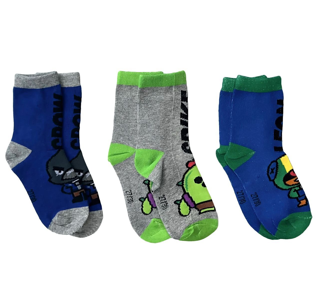 coole-fun-t-shirts Freizeitsocken BRAWL STARS Kindersocken Socken für Jungen + Mädchen 3 Paar Strümpfe im Set Kinder Kniestrümpfe Größen 27/30 31/34 35/38 von coole-fun-t-shirts