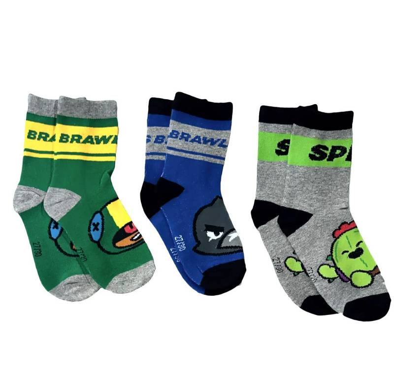 coole-fun-t-shirts Freizeitsocken BRAWL STARS Kindersocken Socken für Jungen + Mädchen 3 Paar Strümpfe im Set Kinder Kniestrümpfe Größen 27/30 31/34 35/38 von coole-fun-t-shirts