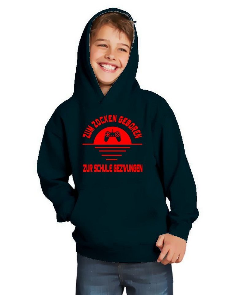 coole-fun-t-shirts Hoodie ZUM ZOCKEN GEBOREN - ZUR Schule GEZWUNGEN ! Sweatshirt mit Kapuze Känguruhtasche, Kapuze von coole-fun-t-shirts