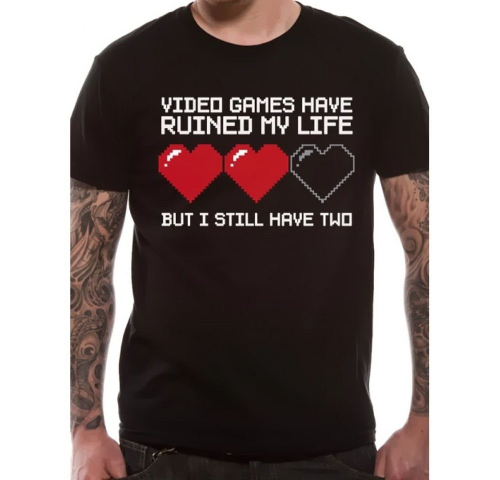 coole-fun-t-shirts Print-Shirt VIDEOGAMES HAVE RUINED MY LIVE - BUT I HAVE STILL TWO T-Shirt Herren S M L XL XXL von coole-fun-t-shirts