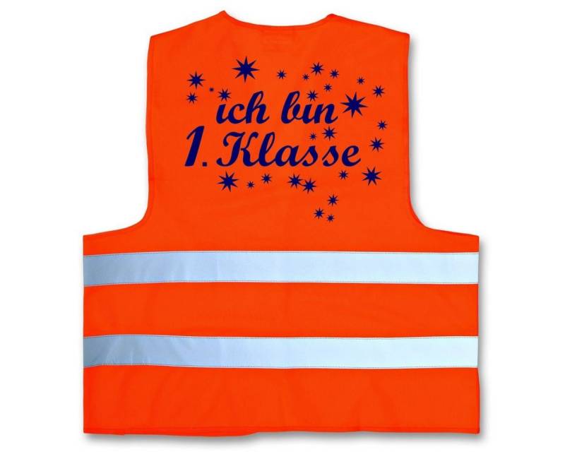 coole-fun-t-shirts Schulranzen Ich bin 1. Klasse ! Kinder Warnweste zur Einschulung Schulanfang ABC Schützen Gr. XS 120-140 cm oder S 152-160 cm Sicherheitsweste Neongelb und orange von coole-fun-t-shirts