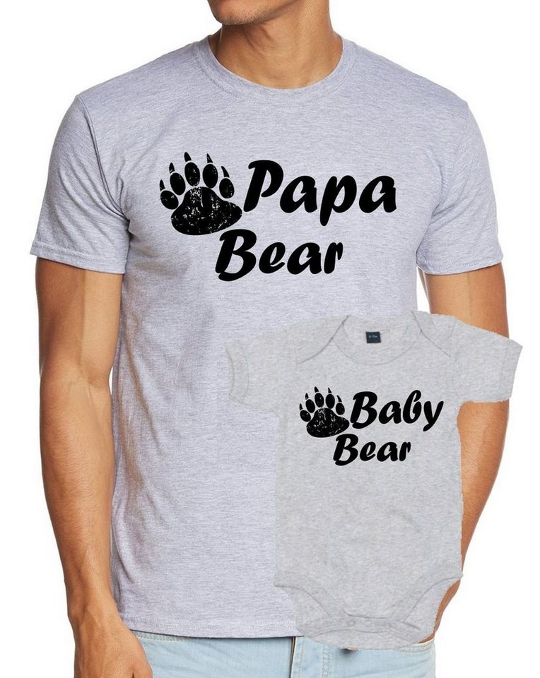 coole-fun-t-shirts Strampler Papa Bear + Baby Bear T-Shirt + Strampler - Neuling Set zur Geburt von coole-fun-t-shirts