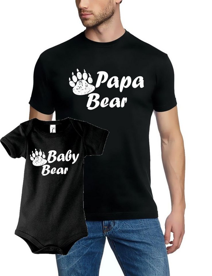 coole-fun-t-shirts Strampler Papa Bear + Baby Bear T-Shirt + Strampler - Neuling Set zur Geburt von coole-fun-t-shirts