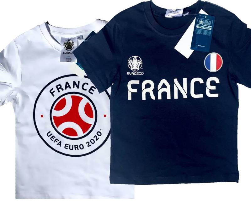 coole-fun-t-shirts T-Shirt 2x FRANKREICH Kinder T-Shirt EURO 2020 / 2021 Fußball Trikot Shirt DOPPELPACK NAVY und WEISS Europameisterschaft Jungen + Mädchen 6 8 10 12 Jahre Gr.116 128 140 152 von coole-fun-t-shirts