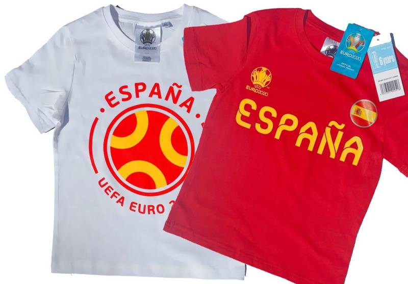 coole-fun-t-shirts T-Shirt 2x SPANIEN Kinder T-Shirt EURO 2020 / 2021 Fußball Trikot Shirt DOPPELPACK rot und weiss Europameisterschaft Jungen + Mädchen 6 8 10 12 Jahre Gr.116 128 140 152 (2er-Pack) von coole-fun-t-shirts