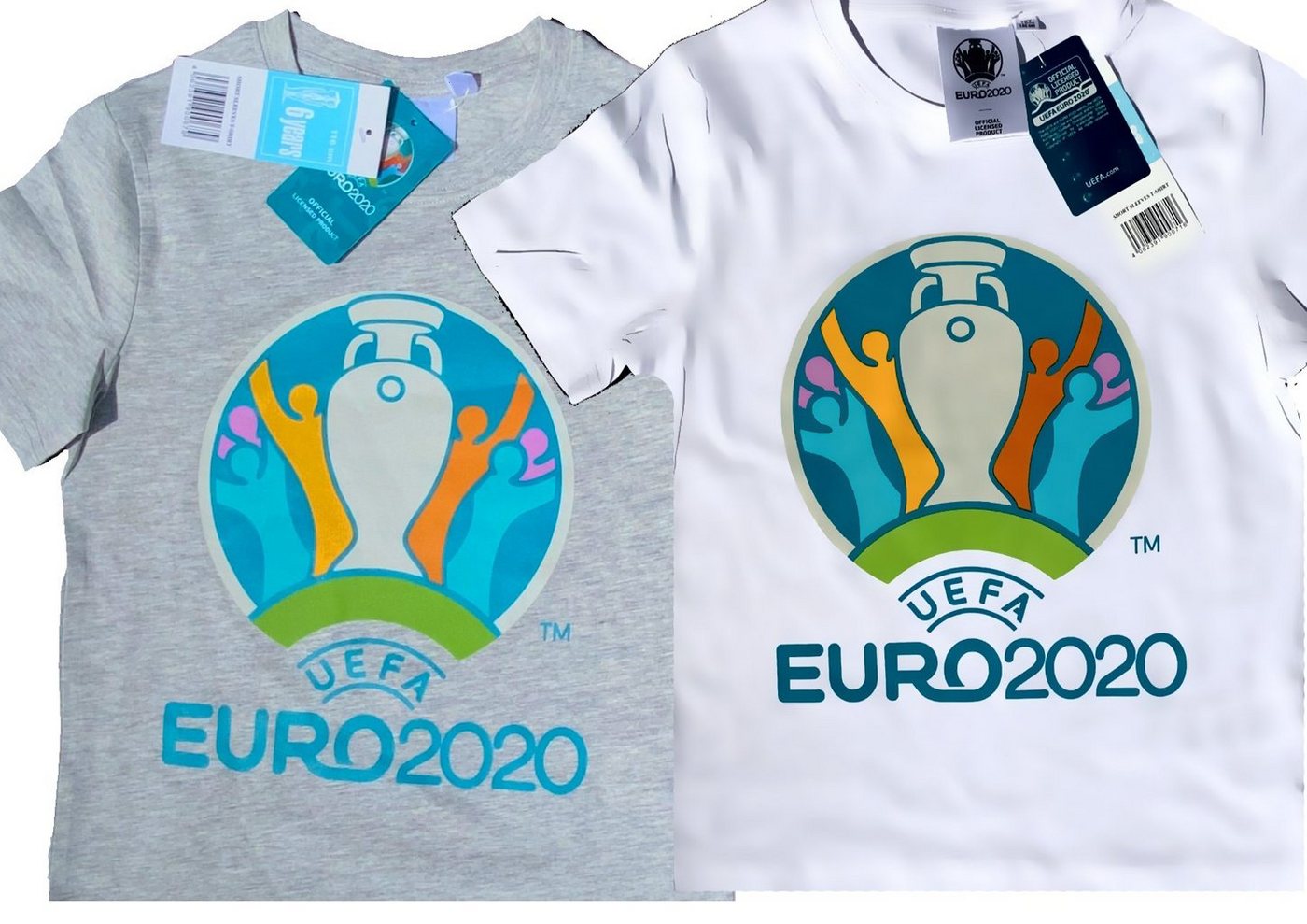 coole-fun-t-shirts T-Shirt Kinder T-Shirt EURO 2020 / 2021 Fußball Trikot Shirt DOPPELPACK weiss und grau Europameisterschaft Jungen + Mädchen 6 8 10 12 Jahre Gr.116 128 140 152 von coole-fun-t-shirts