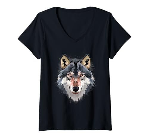 Damen Fuchs polygon Füchse therian wildes Tier im Poly Stil T-Shirt mit V-Ausschnitt Damen Fuchs polygon Füchse therian wildes Tier im Poly Stil T-Shirt mit V-Ausschnitt von coole weiß graue Fuchs Outfits