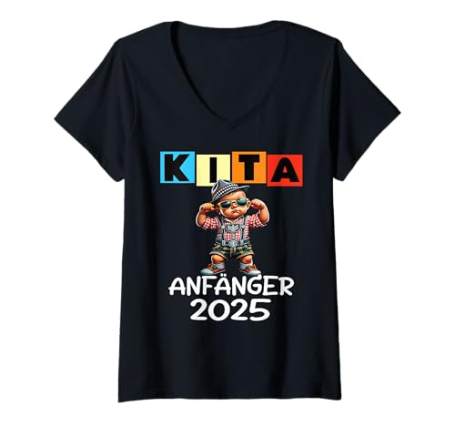 Damen Kindergartenkind 2025 Kita Start Kindergarten Lausbua Jungs T-Shirt mit V-Ausschnitt Damen Kindergartenkind 2025 Kita Start Kindergarten Lausbua Jungs T-Shirt mit V-Ausschnitt von cooler Dino Kindergarten Kindergartentüte Jungen