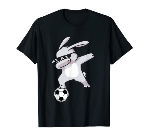 Dabbing Hase Dab Rabbit Hasenohren Fussball Kinder Männer T-Shirt von cooler Fussballspieler mit Fußball Soccer Football