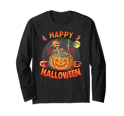 Skelett Lustiges Halloween Kostüm für Kinder & Männer Langarmshirt von cooles Halloween Kostüm für Jungen oder Mädchen