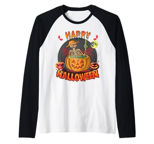 Skelett Lustiges Halloween Kostüm für Kinder & Männer Raglan von cooles Halloween Kostüm für Jungen oder Mädchen