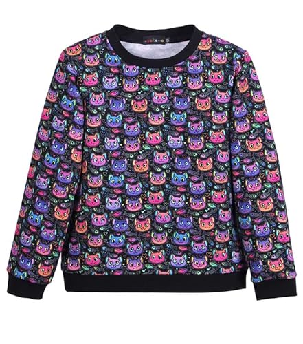 coolismo Mädchen Sweatshirt | Bequemer Kinder Sweater |Pullover mit bezaubernden Katzen-Motiv-Print| 95% Baumwolle, 5% Elasthan | Atmungsaktiv & Hautfreundlich | Europäische Qualität von coolismo