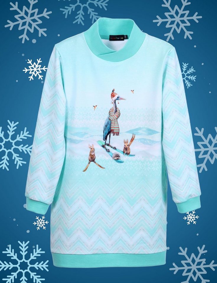 coolismo Sweatkleid Sweatshirt Kleid für coole Mädchen mit Motiv-Print "Skihase" Made in Europa, Baumwolle von coolismo