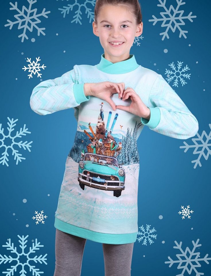 coolismo Sweatkleid Sweatshirt-Kleid für coole Mädchen mit Weihnachts-Druck Baumwolle, Made in Europa von coolismo