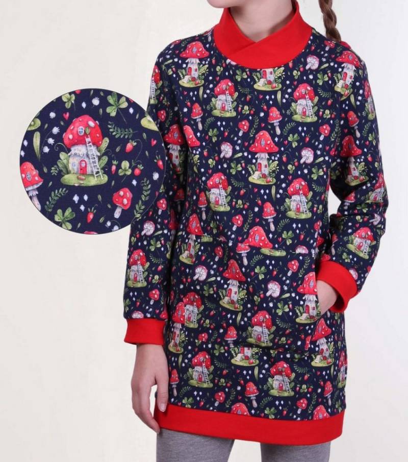 coolismo Sweatkleid Sweatshirt Kleid für coole Mädchen mit märchenhaften Pilz-Motiv-Print, 100% Baumwolle von coolismo