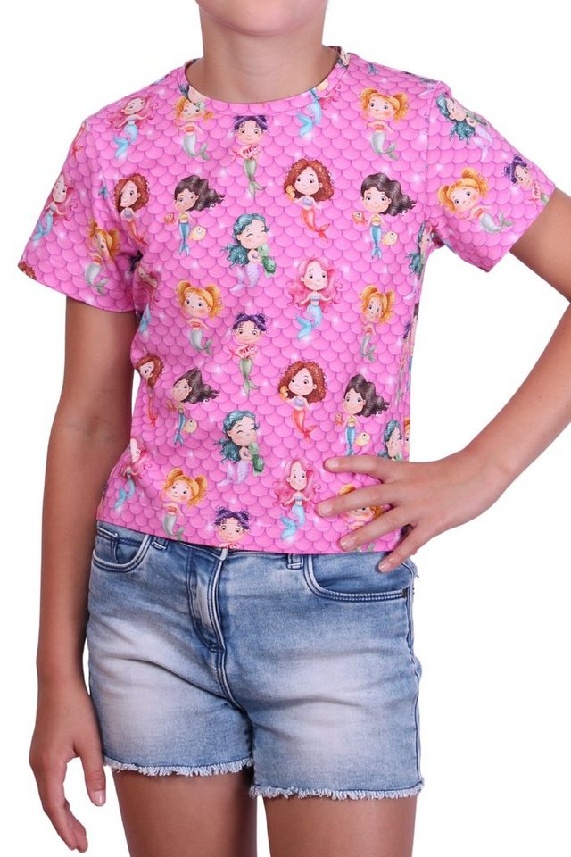 coolismo T-Shirt Mädchen Kurzarm-Shirt Motiv-Druck niedliche Meerjungfrau in Pink, All-Over-Print von coolismo