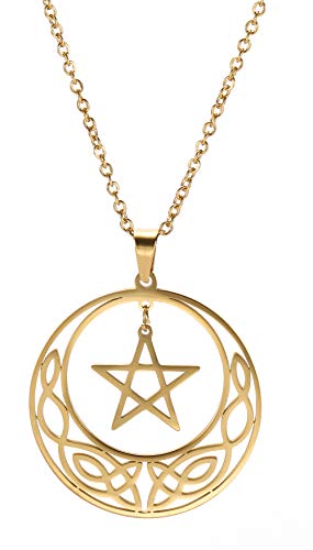 Edelstahl Pentagramm Anhänger Kette Keltischer Knoten Kreis Halskette Glücksbringer Schmuck für Damen (Gold Stil 2) von cooltime