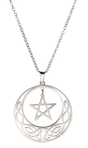 cooltime Edelstahl Pentagramm Anhänger Kette Keltischer Knoten Kreis Halskette Glücksbringer Schmuck Damen (Silber Stil 2) von cooltime