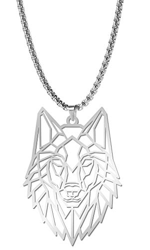 cooltime Animal Lover Edelstahl Halskette mit Wolfsanhänger geometrischer Schmuck (Wolf # 1) von cooltime