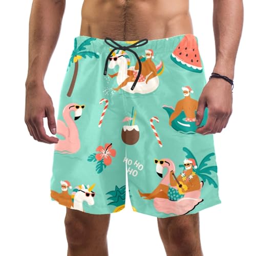coosun Herren Weihnachten Rentier Beach Board Shorts Quick Dry Swim S, Lustiger Weihnachtsmann, XXL von coosun