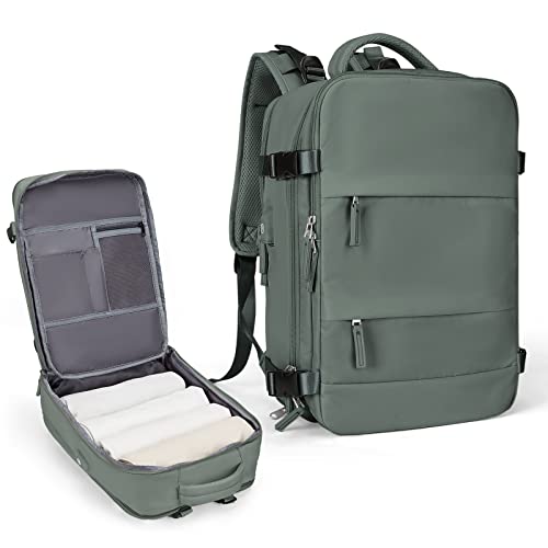 Großer Reiserucksack für Damen, Handgepäck-Rucksack, Wanderrucksack, wasserdicht, Outdoor-Sportrucksack, lässiger Tagesrucksack, Schultasche, E-Olivgrün, L von coowoz