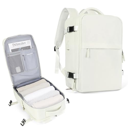 coowoz Handgepäck-Rucksack für Damen und Herren, Reiserucksack, von Fluggesellschaften zugelassen, Laptop-Rucksack, Sport-Rucksack, B-weiß, Large von coowoz