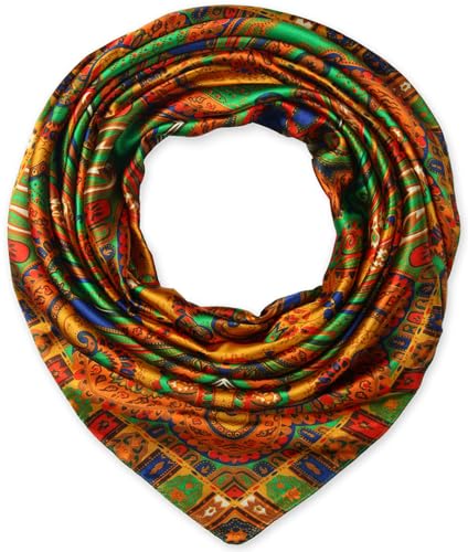 corciova Frauen Große Satin Quadratische Seide Wie Haar Schal 35 x 35 Totem Bronze Stirnband Krawatte Schlafen in der Nacht Mode Bandana von corciova