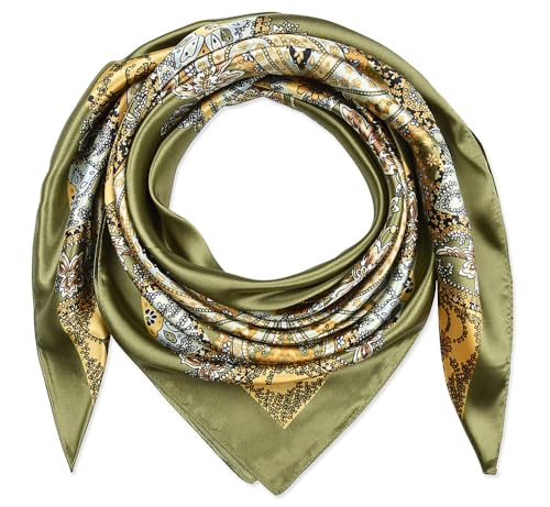 corciova Große Quadratische Satin Seide Wie Leichte Schal Haar Wrap Frauen Olive Totem Lockige Stirnband Mode Bandana Kopftuch von corciova