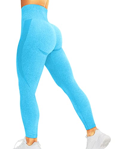 corcoar Damen Leggings Sporthose High Waist Seamless Hosen Gym Yoga Sport Blau L von corcoar