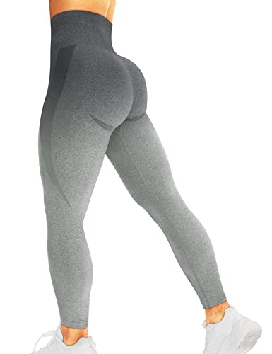 corcoar Damen Leggings Sporthose High Waist Seamless Hosen Gym Yoga Sport Farbverlauf Grau L von corcoar