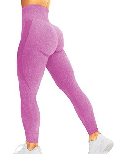 corcoar Damen Leggings Sporthose High Waist Seamless Hosen Gym Yoga Sport Leuchtend Rosa L von corcoar