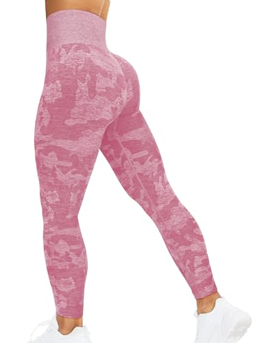 corcoar Sport Leggings Damen Hoch Taille Seamless Blickdicht Leggings Booty Lifting Po Push Up Gym Yoga Sporthose Rosenrot L von corcoar