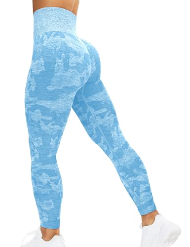 corcoar Sport Leggings Damen Hoch Taille Seamless Blickdicht Leggings Booty Lifting Po Push Up Gym Yoga Sporthose Hellblau S von corcoar