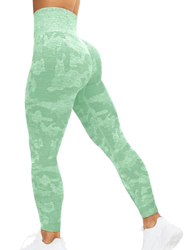 corcoar Sport Leggings Damen Hoch Taille Seamless Blickdicht Leggings Booty Lifting Po Push Up Gym Yoga Sporthose Hellgrün M von corcoar