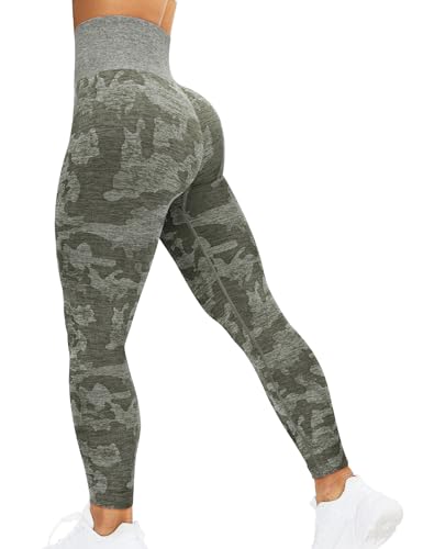 corcoar Sport Leggings Damen Hoch Taille Seamless Blickdicht Leggings Booty Lifting Po Push Up Gym Yoga Sporthose Khakigrün S von corcoar