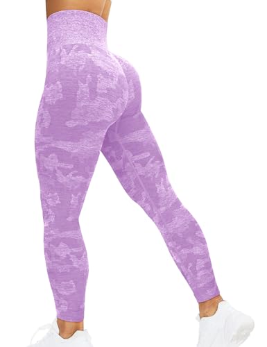 corcoar Sport Leggings Damen Hoch Taille Seamless Blickdicht Leggings Booty Lifting Po Push Up Gym Yoga Sporthose Lila XS von corcoar