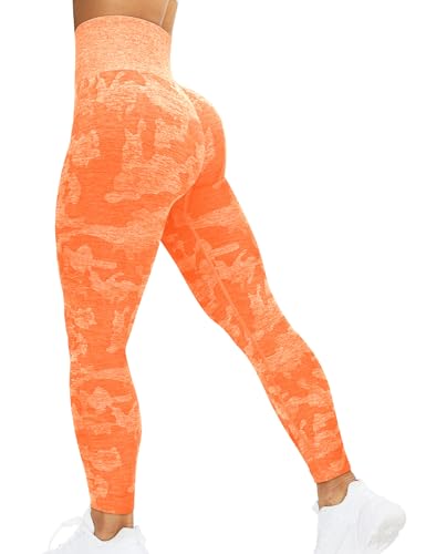 corcoar Sport Leggings Damen Hoch Taille Seamless Blickdicht Leggings Booty Lifting Po Push Up Gym Yoga Sporthose Orange M von corcoar