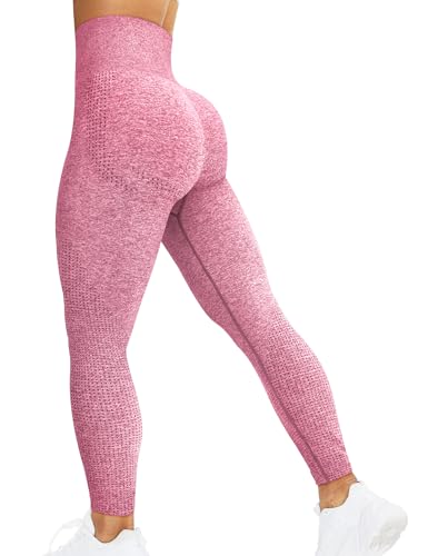 corcoar Sport Leggings Damen Hoch Taille Seamless Blickdicht Leggings Booty Lifting Po Push Up Gym Yoga Sporthose Rosa M von corcoar