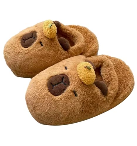 Capybara Hausschuhe Plüsch – Kuschelige Tierpantoffeln | Lustige Slipper | Gr. 33-40 (Capybara Yuzu Hellbraun (Hinten offen), EU Schuhgrößensystem, Erwachsene, Alphanumerisch, M, Einheitsgröße) von corimori