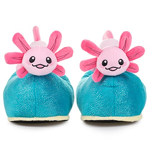 corimori Witizige Plüsch-Hausschuhe Axolotl Beeps für Kinder und Erwachsene | Blau Pink, EU Einheitsgr. 25-33,5 | Pantoffeln Slipper Schuhe von corimori