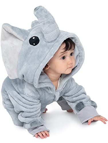 corimori Flauschiges Elefanten-Kostüm für Babies, Neugeborene, | Karneval Fasching Kostüm Onesie für Mädchen, Jungen | Körpergröße 60-70cm von corimori