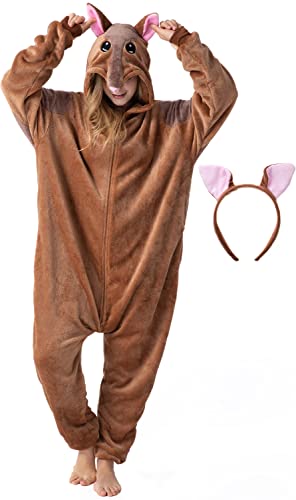 corimori Flauschiges Gürteltier-Kostüm für Erwachsene mit Haarreif | Karneval Kostüm Onesie für Damen, Herren | Körpergröße 170-180cm von corimori