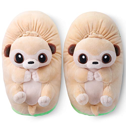 corimori – Joey das Erdmännchen, Plüsch Hausschuhe, Tier Pantoffeln für Kinder und Erwachsene, EU Einheitsgröße 34 bis 44 (Beige) von corimori