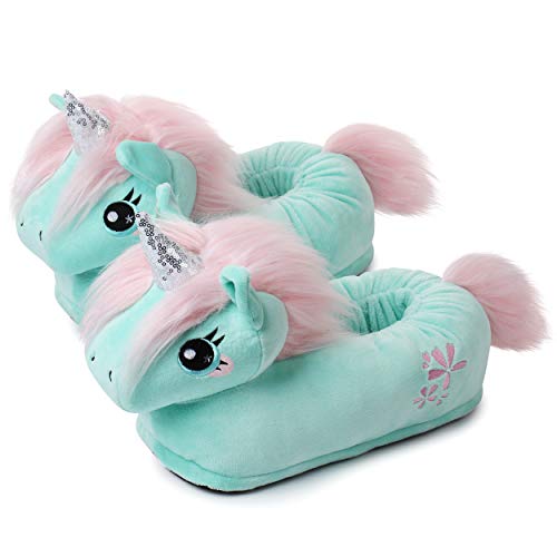 corimori Süße Plüsch Hausschuhe (10+ Designs) Einhorn „Jade“ Slipper Einheitsgr. 34-44 Unisex Pantoffeln Mint Rosa Silber von corimori